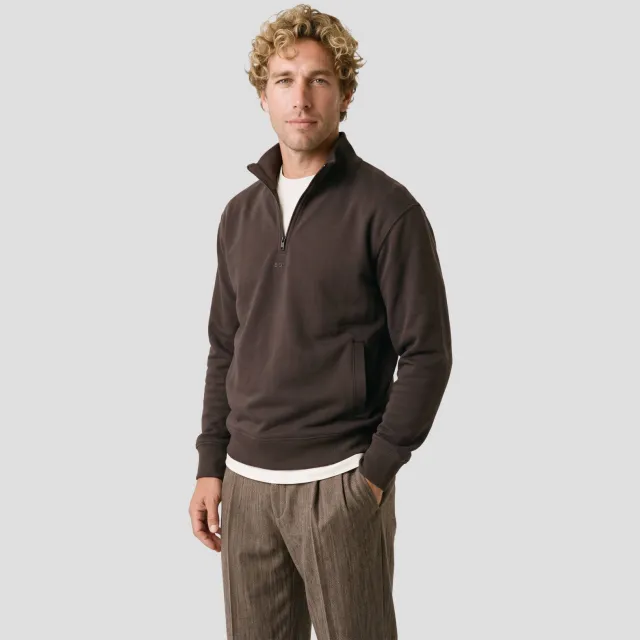 Boss Ze_Smallzip relaxed fit sweater - dark brown