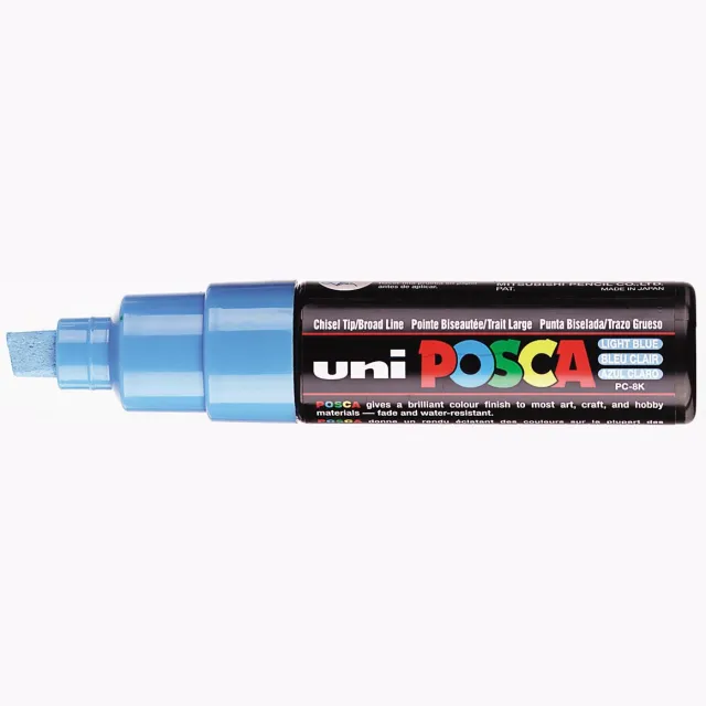 Posca marker met schuine punt schrijfdikte breed lichtblauw