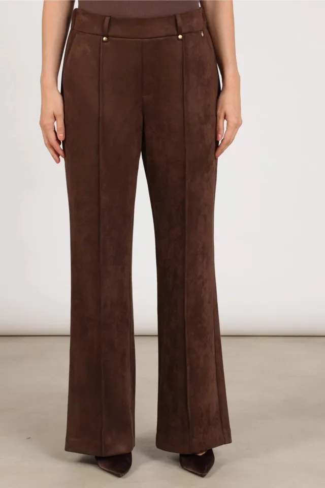 NUKUS suèdelook straight leg broek - donkerbruin, foto 3