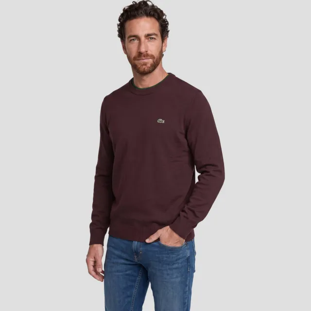 Lacoste regular fit gebreide trui - roodbruin