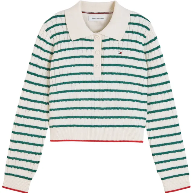 Tommy Hilfiger gebreide gestreepte trui - groen Groen/offwhite