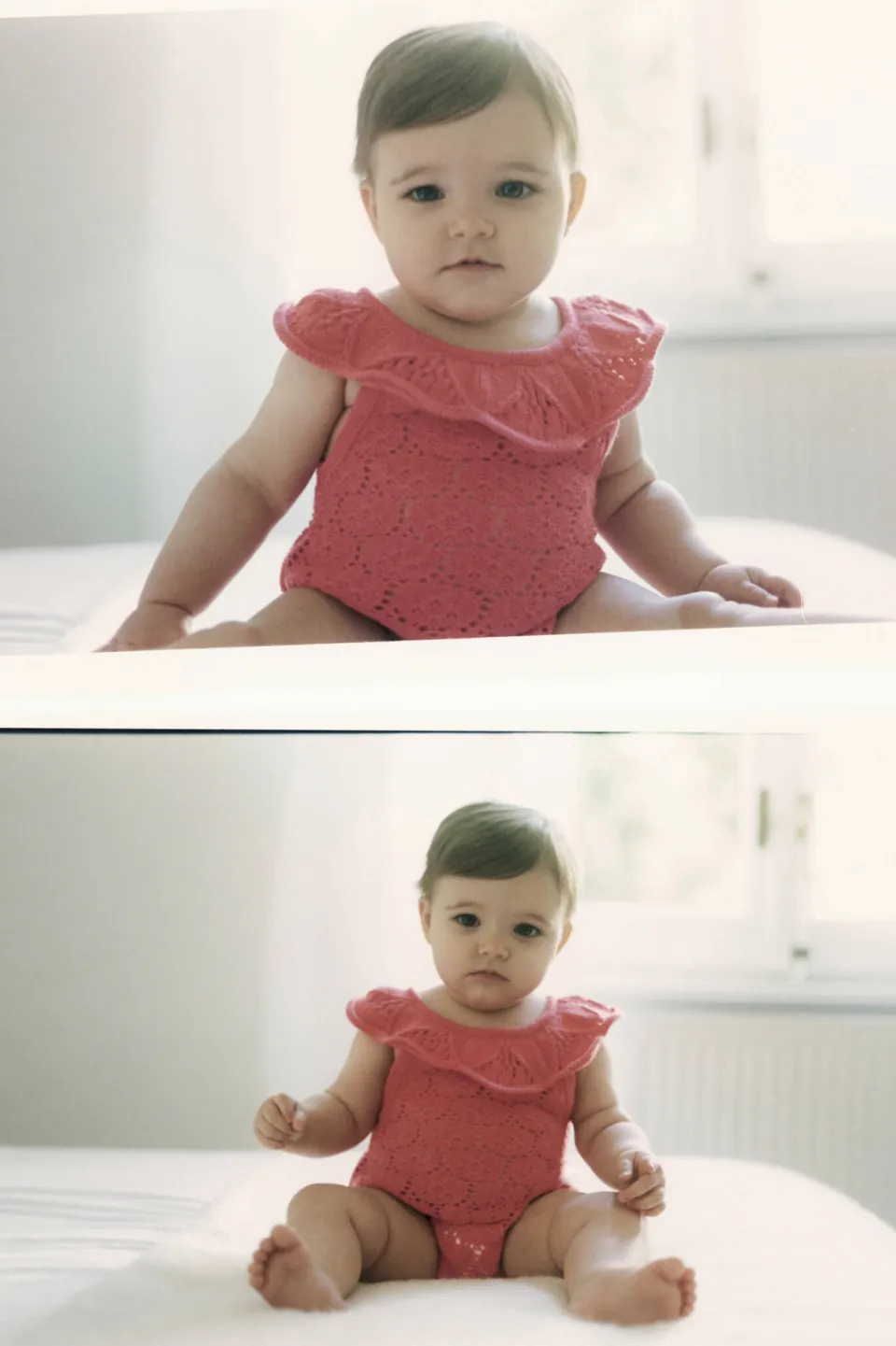 Mango Kids katoenen gehaakte romper met ruches - roze