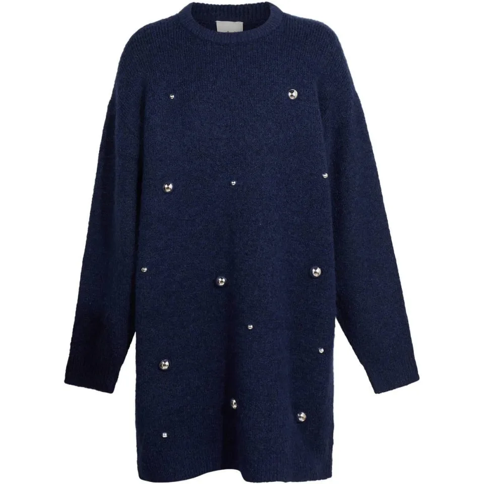 Shoeby gebreide jurk met studs donkerblauw, foto 2