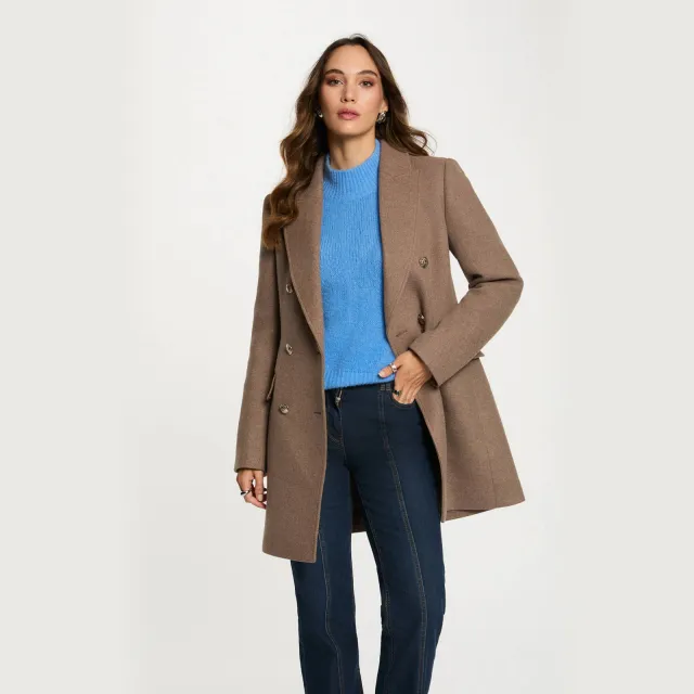 Morgan manteljas met wol taupe
