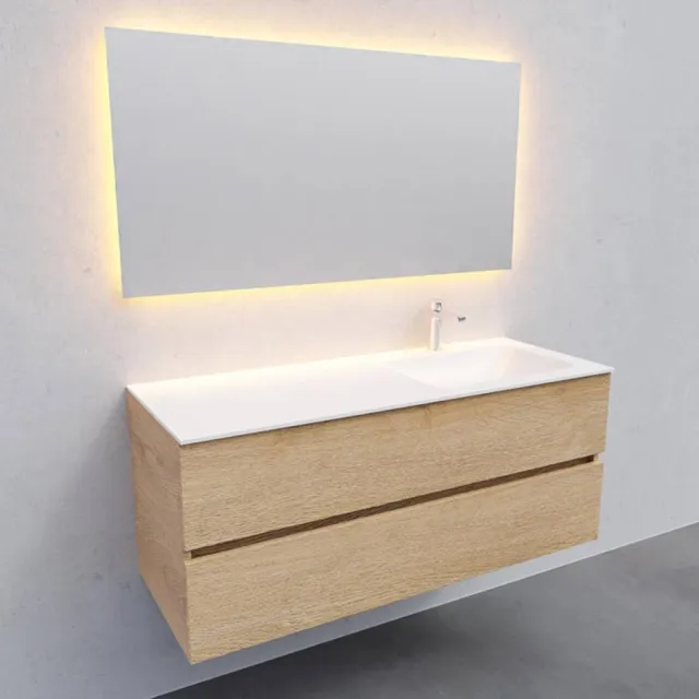 Boss & Wessing Badkamermeubel Solid Surface AQS Oslo 120x46 cm Rechts Wood Washed Oak Boss & Wessing Houtlook