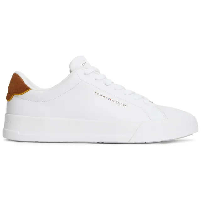 Tommy Hilfiger leren sneaker laag met meerkleurige print Wit/cognac