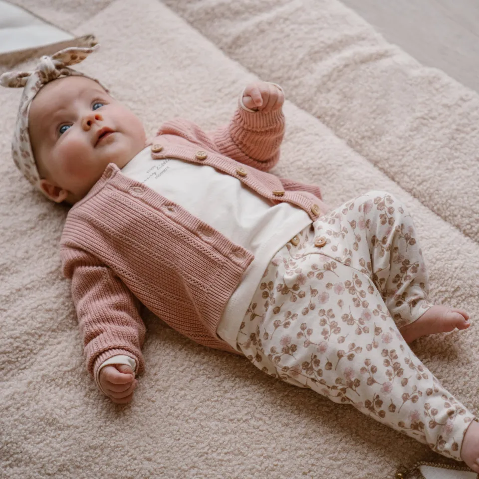 Dirkje baby broek met haarband ecru Lichtbruin/roze/ecru