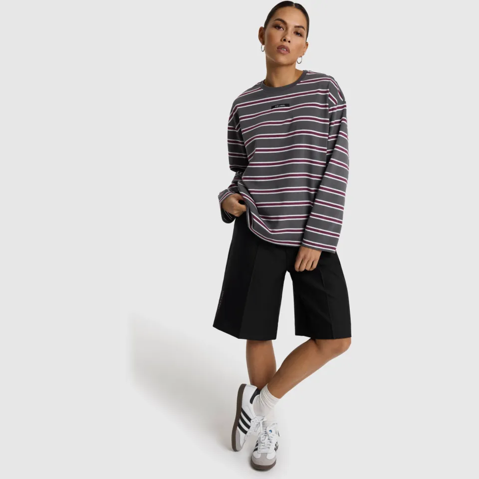 Alix The Label gestreept longsleeve shirt antraciet Donkergrijs