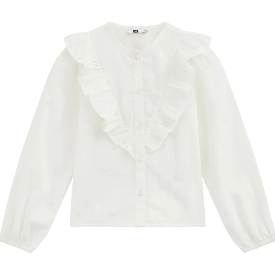 WE Fashion blouse met ruches ecru ronde hals, foto 2