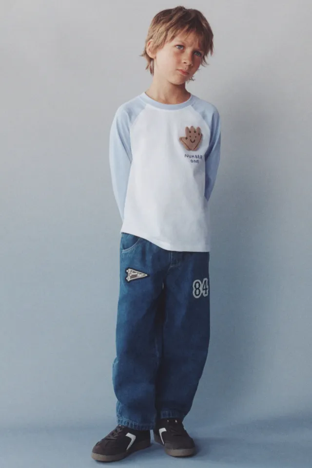 Mango Kids baggy jeans met patches - mediumblauw