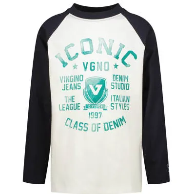 Vingino longsleeve met print wit Donkerblauw/wit