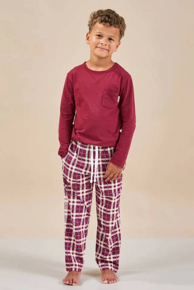 Little Label geruite pyjama met ronde hals donkerrood/wit