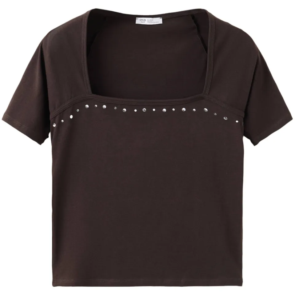 Mango TEEN T-shirt met studs bruin, foto 2