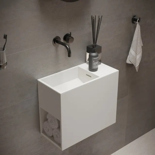 Ideavit Fontein Ideavit Solidwash 45x22x38 cm Solid Surface Omkeerbaar Met Handdoekvak Mat Wit