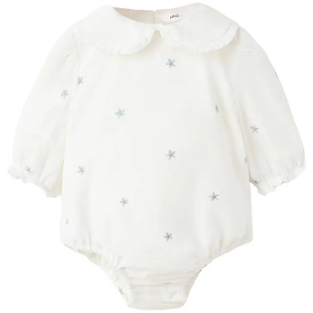 Mango Kids katoenen romper met borduursels en sterren - ecru/lichtblauw