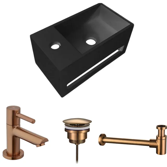 Boss & Wessing Fonteinset BWS Solid Surface Met Handdoekhouder Links Zwart Koper