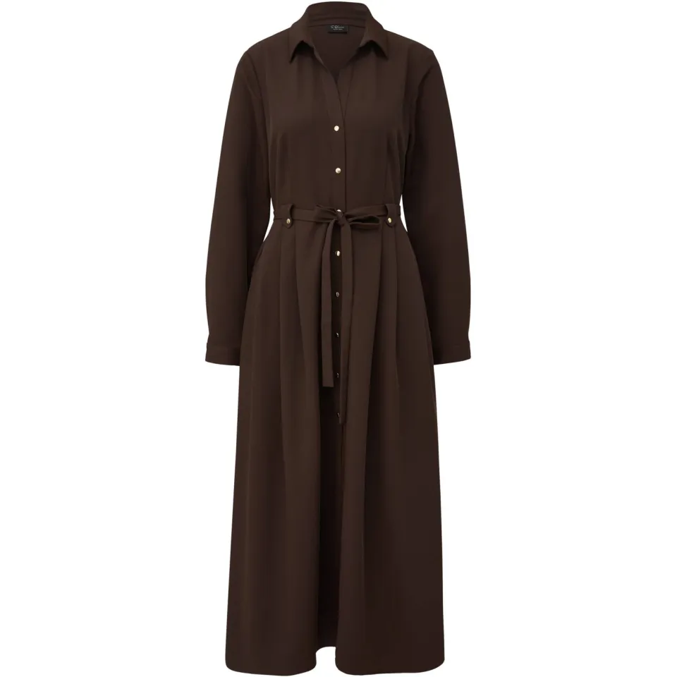 s.Oliver midi blousejurk met ceintuur donkerbruin