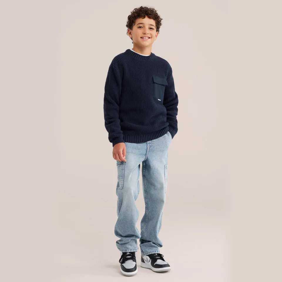 WE Fashion katoenen gebreide trui - donkerblauw, foto 3