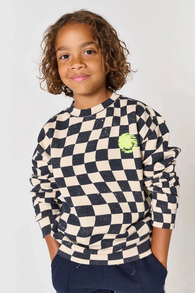 Tumble 'n Dry geruite sweater - donkerblauw Donkerblauw/zand