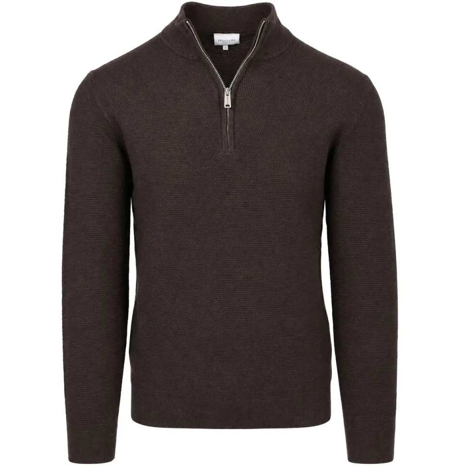Profuomo Slim fit gebreide pullover van katoenmix Bruin