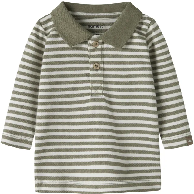 NAME IT BABY longsleeve polo gestreept kaki wit Kaki/wit