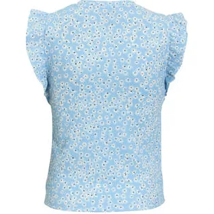 Anytime crinkle top met ruffles bloemenprint lichtblauw, foto 3