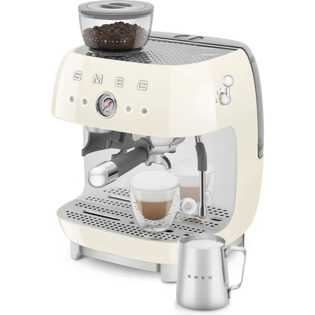 Smeg EGF03CREU Espressomachine met Geïntegreerde Bonenmaler - Pistonmachine - Dubbel Thermoblock - 58 mm Filterdrager - Professionele Stoompijp - '50s Style - Crème