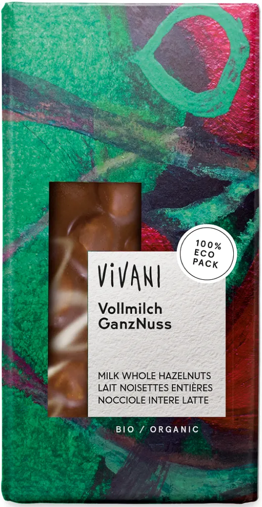 Vivani Chocoladereep Melk met Hele Hazelnoten