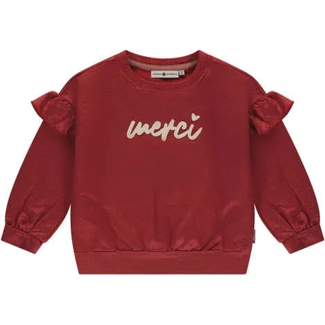 Stains&Stories sweater rood met glitter Printopdruk