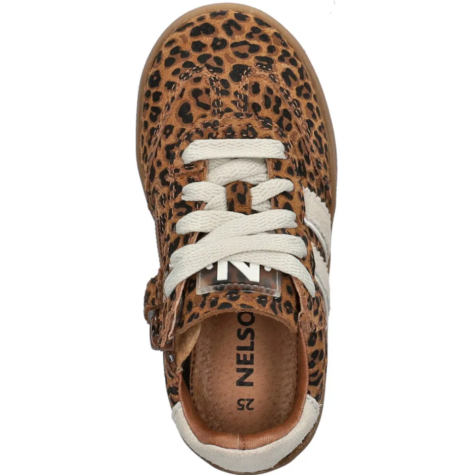 Nelson Kids suède sneakers met panterprint cognac, foto 5