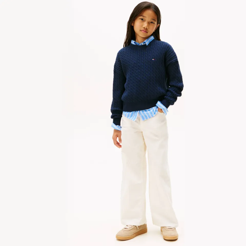 Tommy Hilfiger gebreide trui marineblauw met kabels Donkerblauw