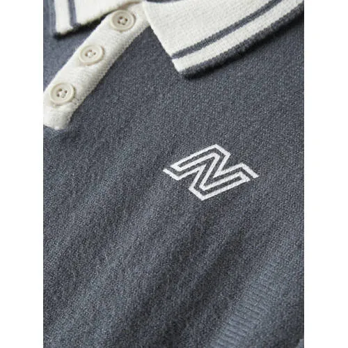 NAME IT MINI gebreide gestreepte trui - grijsblauw Jongens Viscose Polokraag, foto 3