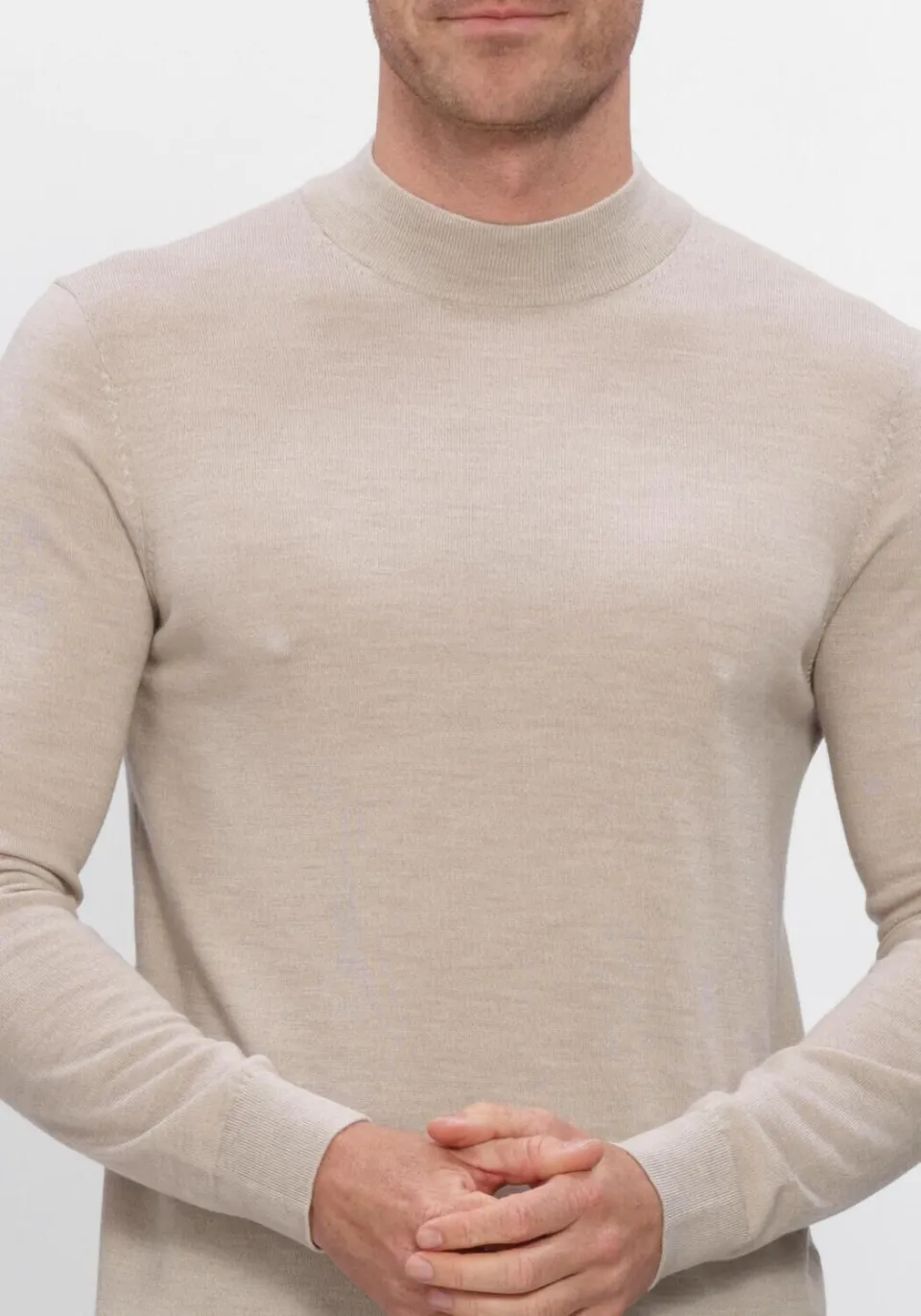Profuomo Heren Truien & Vesten Pullover Mock Neck Extrafine Merino - Beige, foto 4