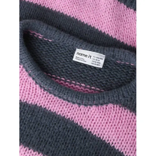 NAME IT KIDS rechtvallende gestreepte gebreide trui - roze Meisjes Polyester Ronde hals, foto 3