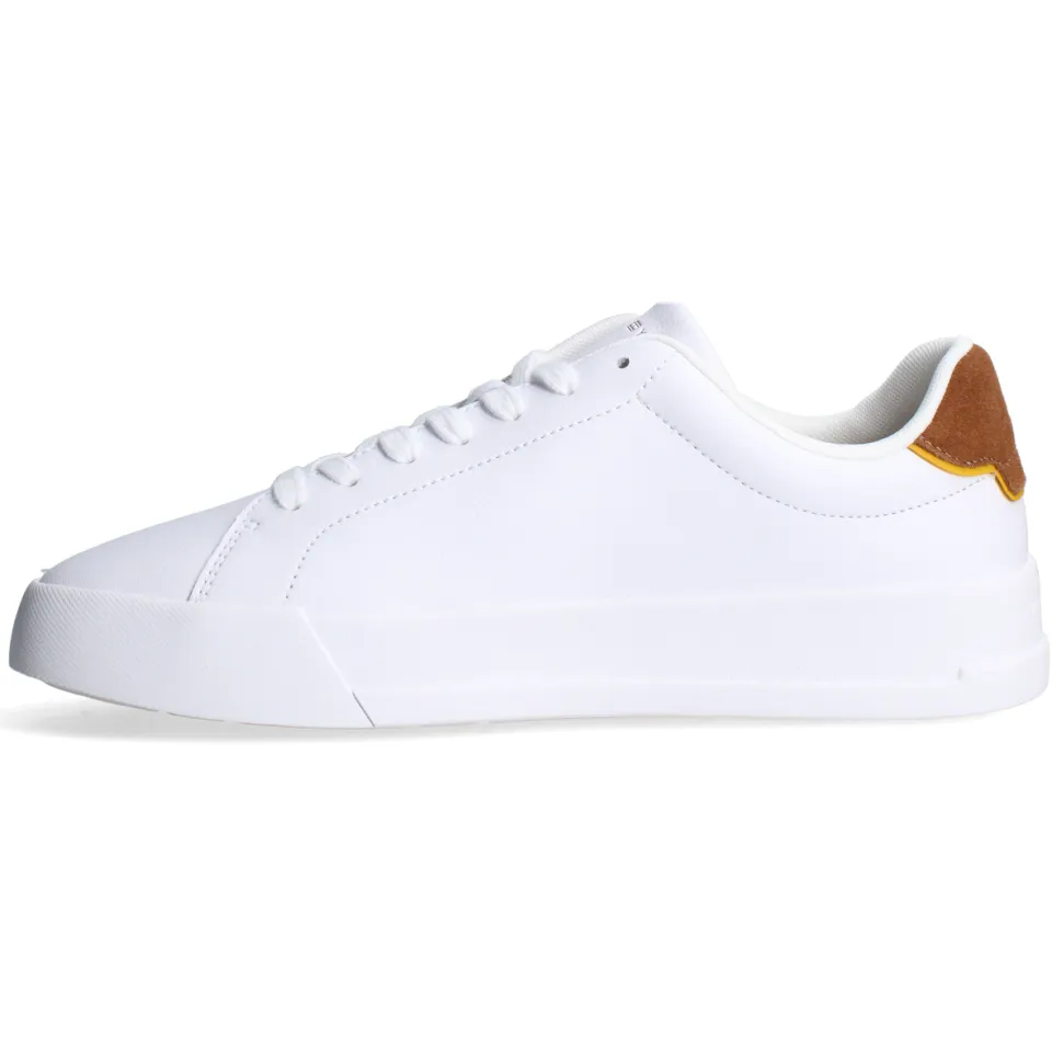Tommy Hilfiger leren sneaker laag met meerkleurige print wit/cognac, foto 2