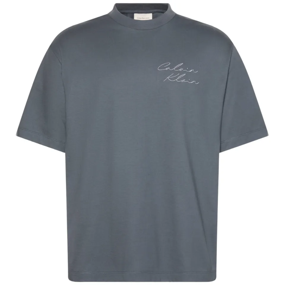 Calvin Klein JEANS relaxed T-shirt met backprint grijsblauw, foto 2