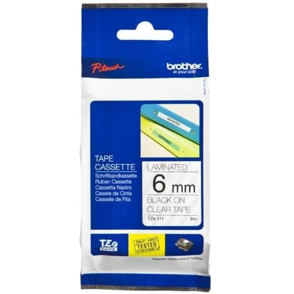 Brother TZe-111 Tape Zwart op transparant (6 mm), foto 2