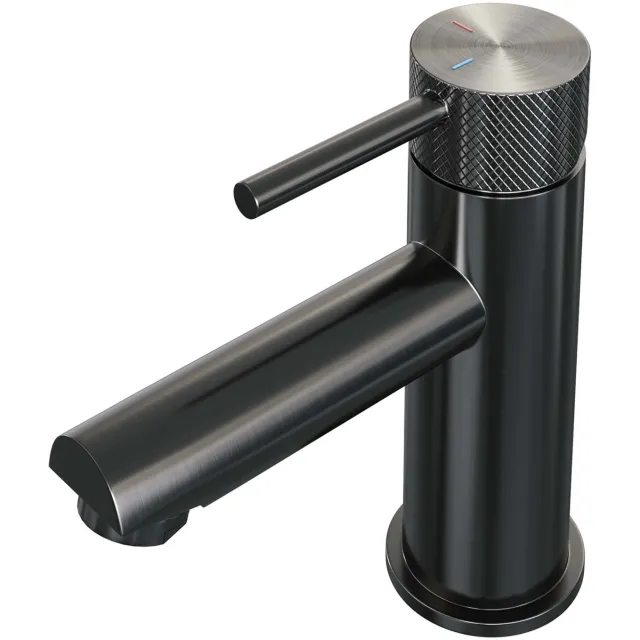 Brauer Wastafelmengkraan Brauer Gunmetal Carving Coldstart Opbouw Laag Ronde Hendel Geborsteld Gunmetal PVD