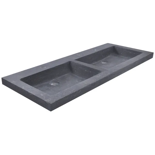Boss & Wessing BWS Wastafel Dubbel Hardsteen 120x46x5 cm 2 Kraangaten Mat Zwart