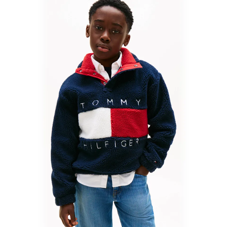 Tommy Hilfiger teddy fleecetrui donkerblauw, foto 5
