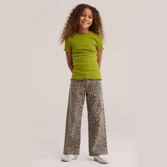 WE Fashion t-shirt met ruches olijfgroen