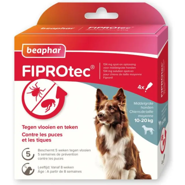 Beaphar Fiprotec Anti Teken- en Vlooiendruppels Hond 10 - 20 kg 4 stuks