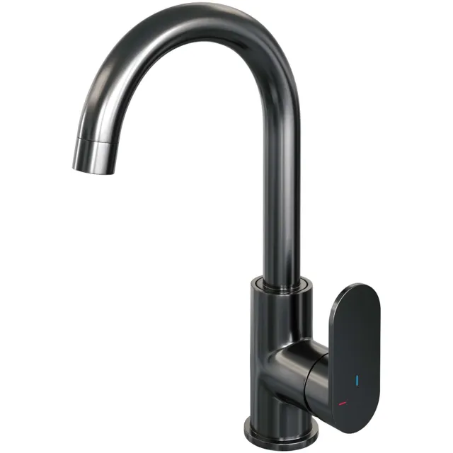 Brauer Wastafelmengkraan Brauer Gunmetal Edition Coldstart Opbouw Hoog Gebogen Platte Hendel Geborsteld Gunmetal PVD