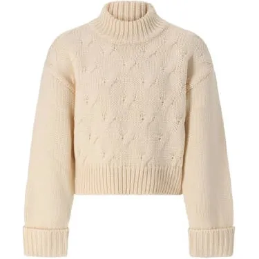 Retour Jeans boxy coltrui met kabels - beige Effen Lichtbeige