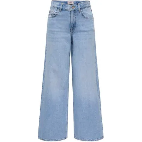 Only KIDS ONLY GIRL high waist wide leg jeans light blue denim Blauw Effen