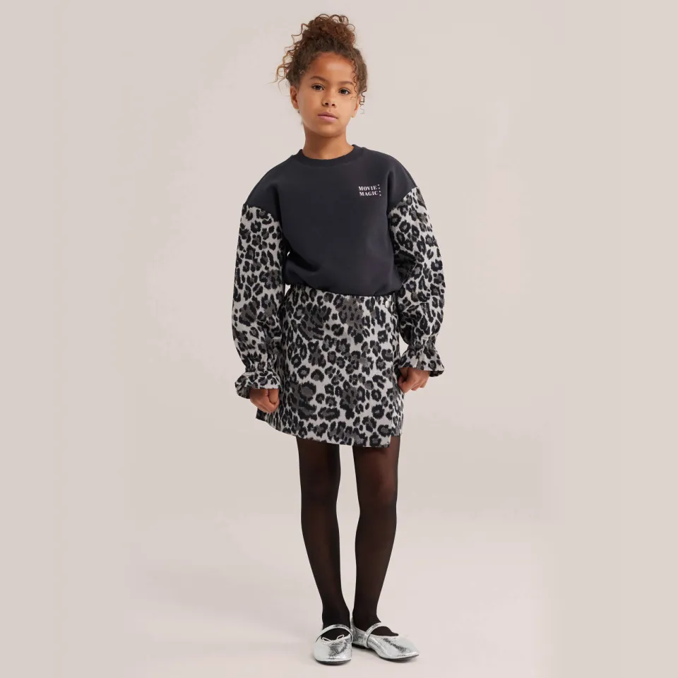 WE Fashion korte rok met panterprint grijs/ecru
