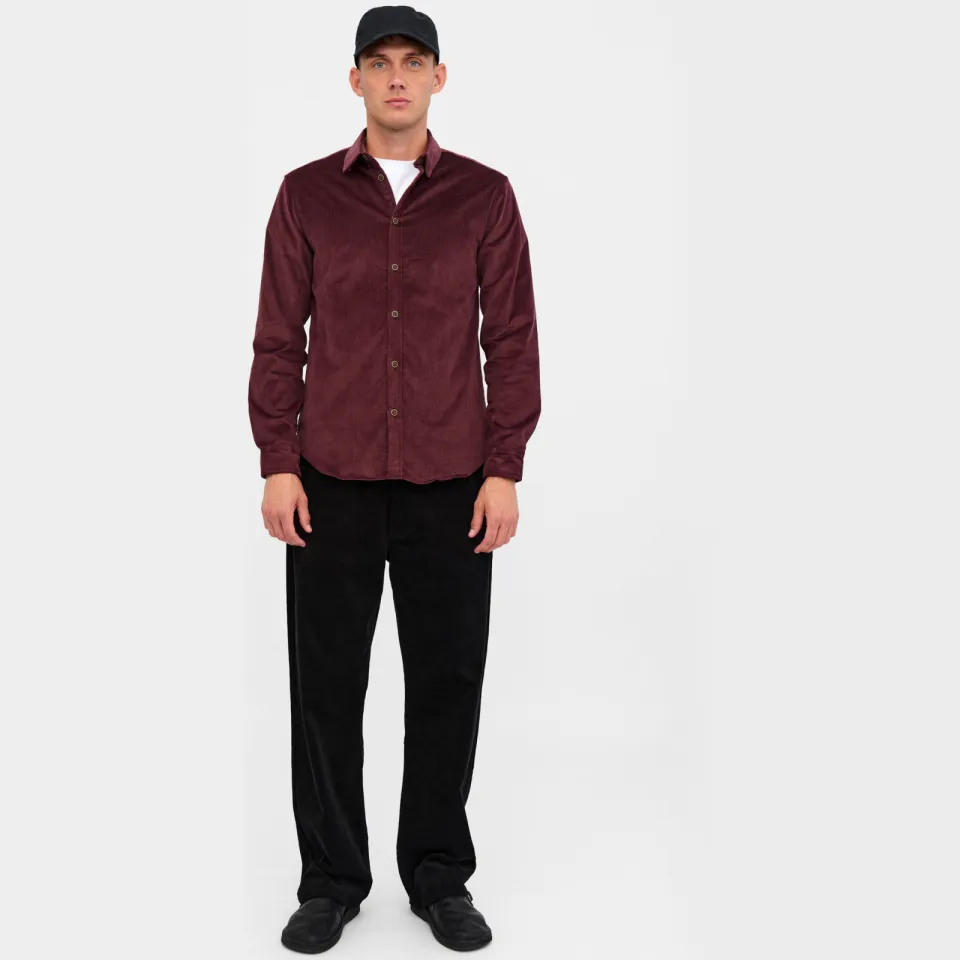 Anerkjendt regular fit corduroy overhemd - donkerrood, foto 4