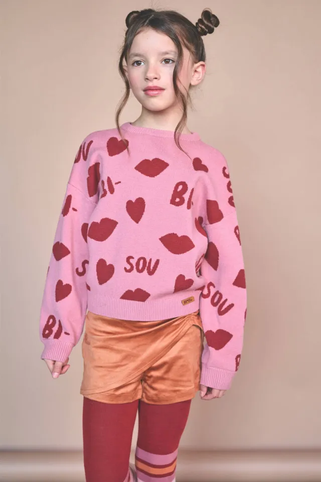 Nono gebreide trui met hartjes - roze/rood