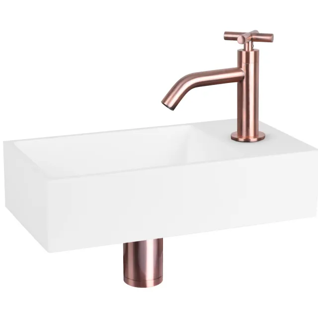 Differnz Fonteinset Differnz Solid Solid Surface 36x18.5x9 cm Wit Met Gebogen Kruis Kraan Rood Koper