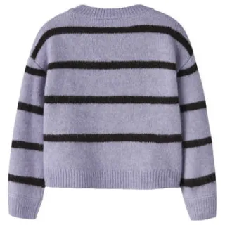 NAME IT MINI rechtvallende gebreide gestreepte trui met wol - lila/zwart Paars Meisjes Polyester Ronde hals, foto 2